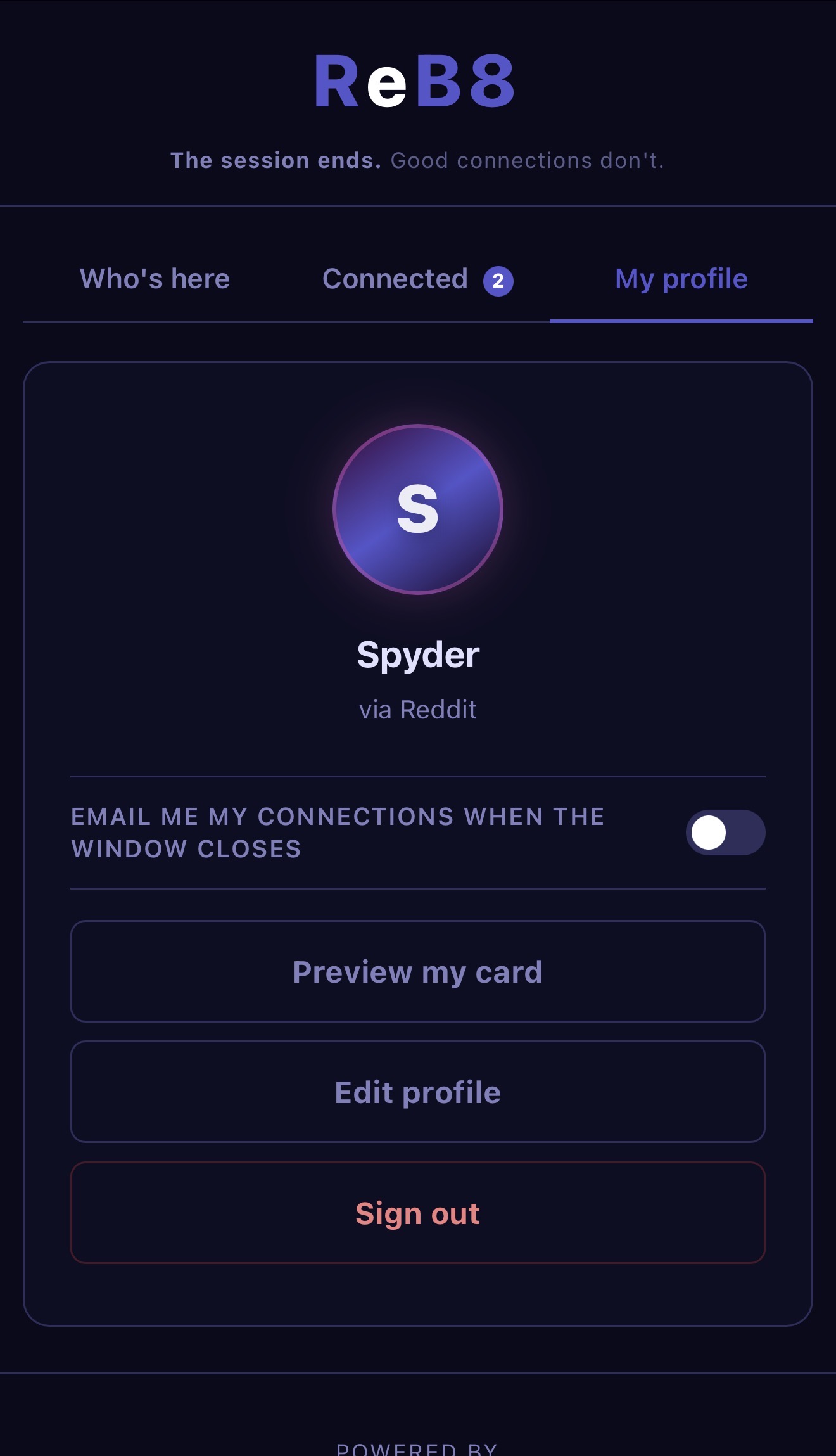My profile screen